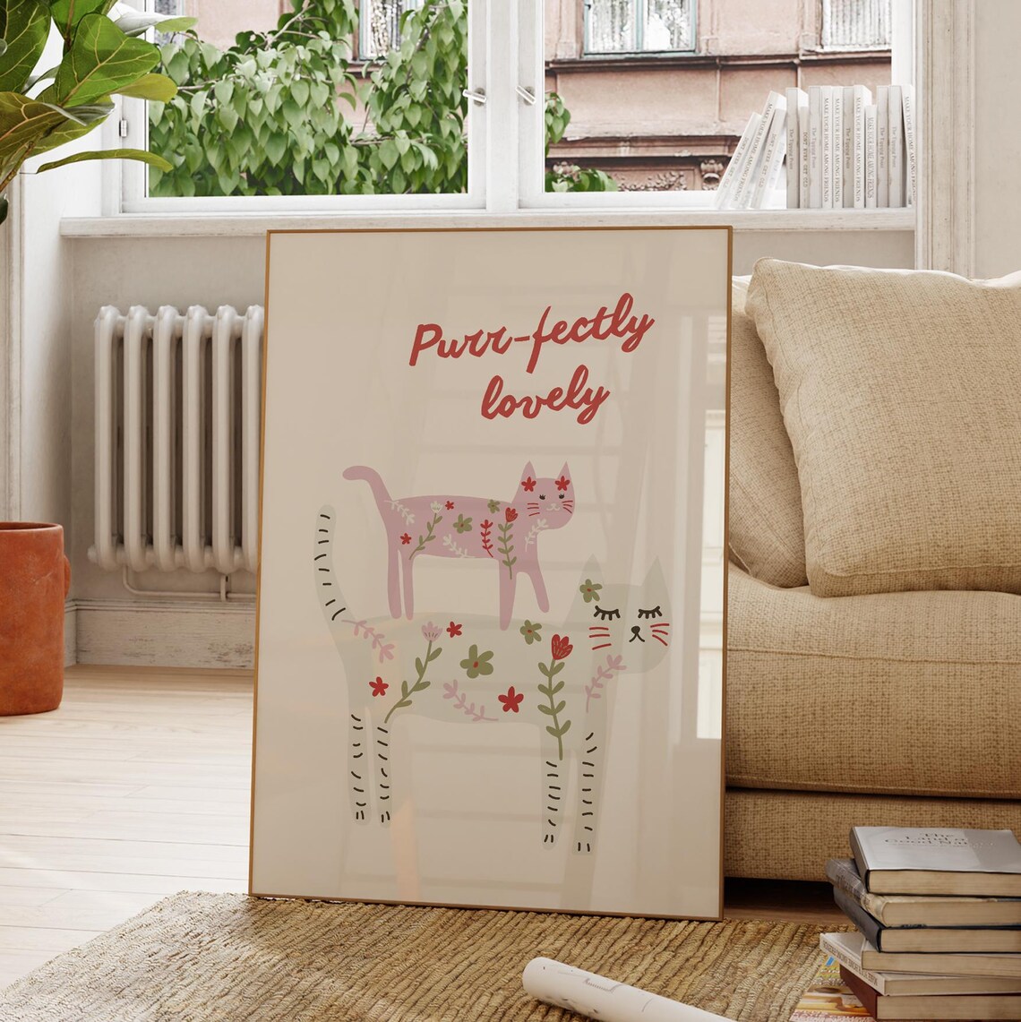 Purr-fectly Lovely Whimsical Floral Cats Sweet Nursery Art Print - Image 2