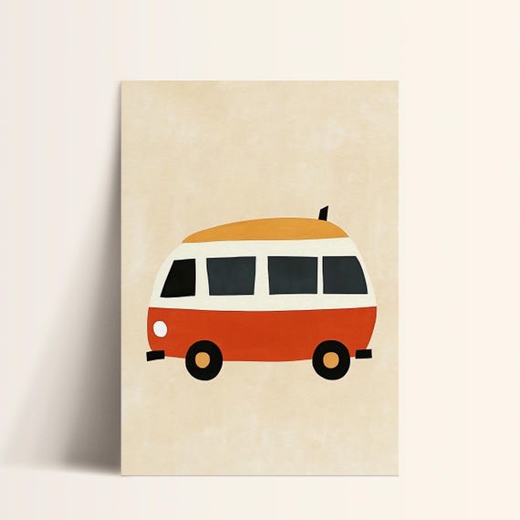 Retro Van Wall Art Vintage Transport Print Kids Room Decor Modern Nursery Art Minimalist Vehicle