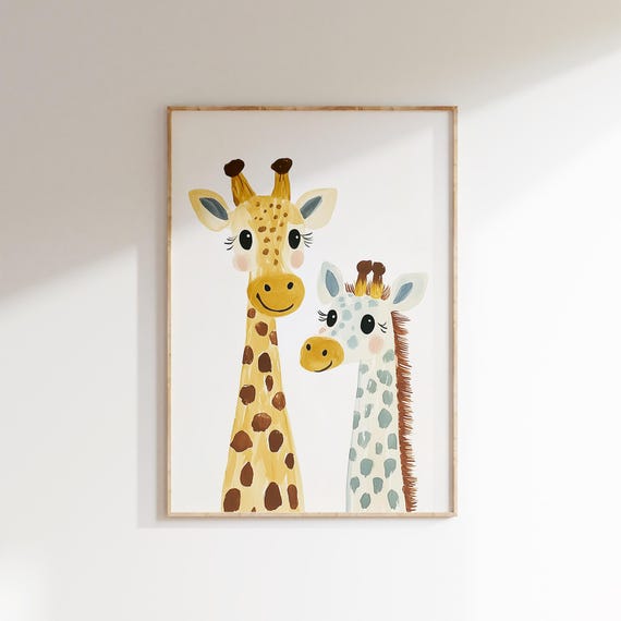 Giraffe Wall Art Nursery Animal Print Kids Room Decor Cute Animal Poster Baby Room Art Wall Art Giraffe Illustration
