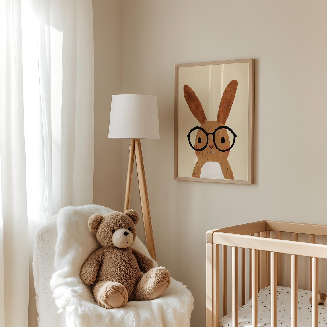 Cute Bunny Wearing Round Glasses Watercolor Kids Animal Poster - Image 3