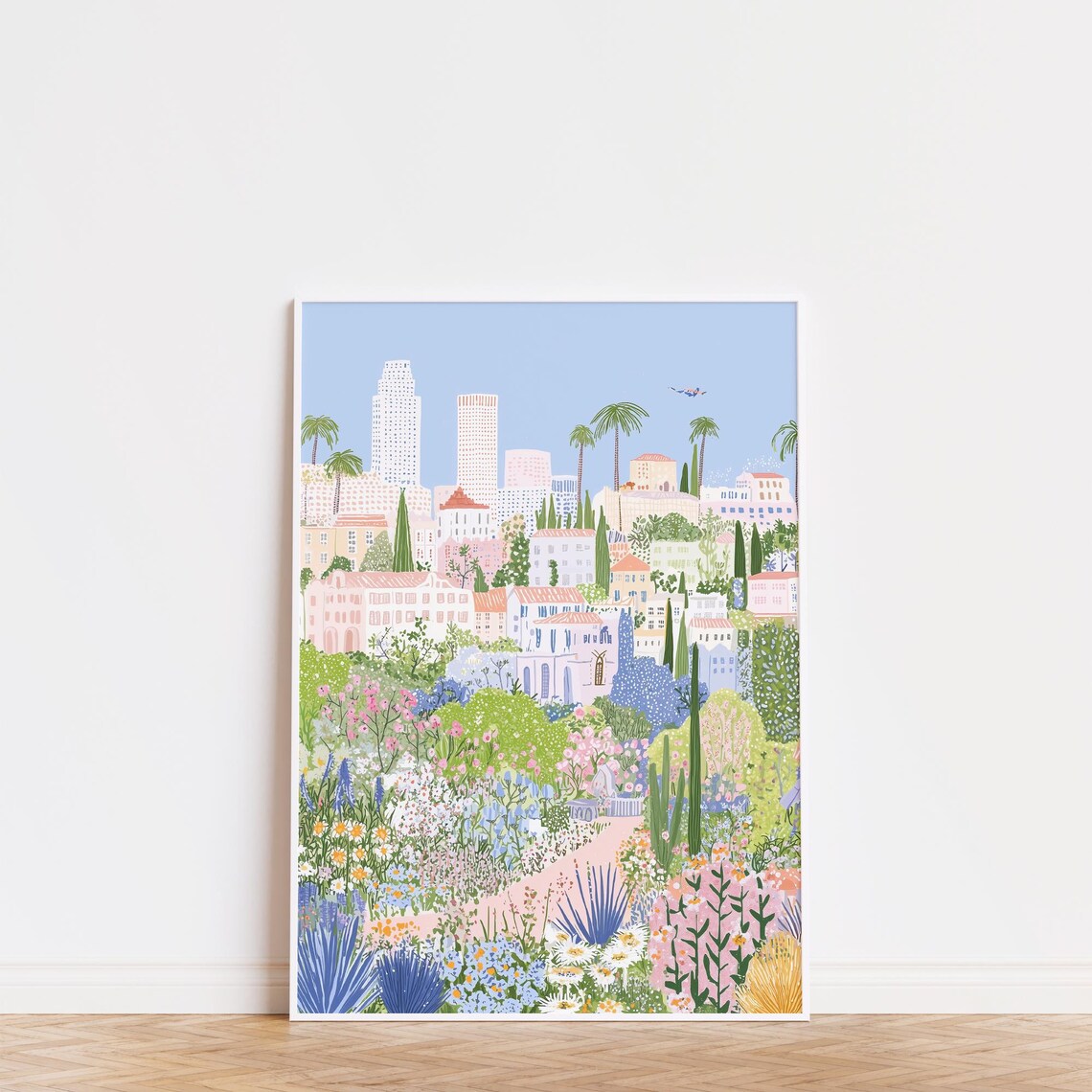 Los Angeles Skyline Wildflower Garden Palm Trees Spring City Poster - Image 3