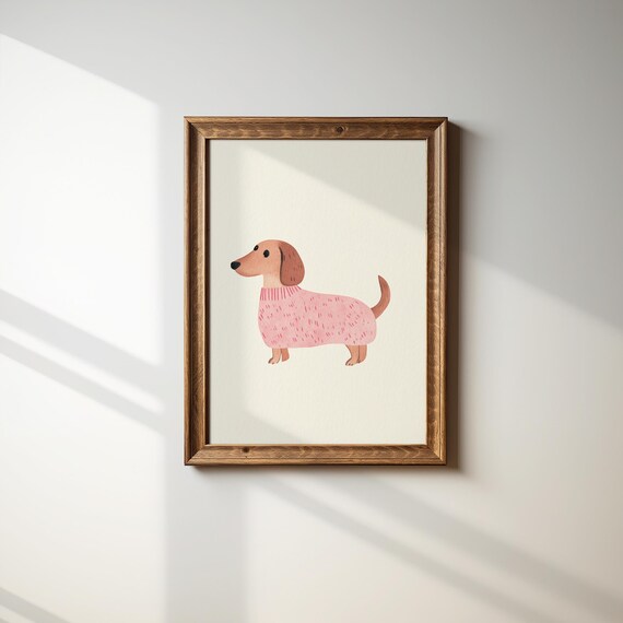 Adorable Dachshund Dog In Pink Knit Sweater Watercolor Poster