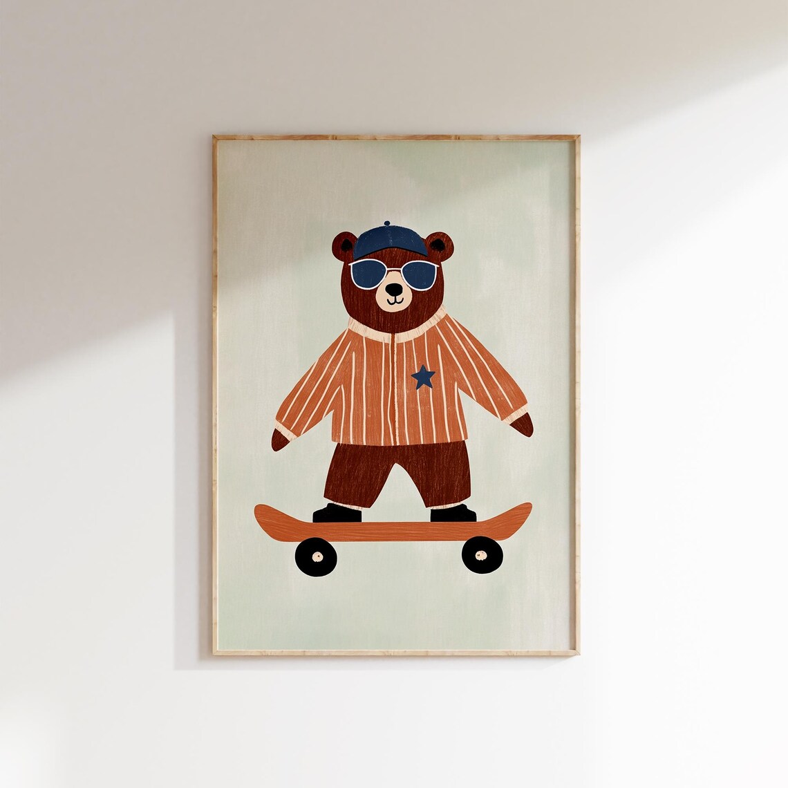 Cool Sporty Bear with Cap and Sunglasses on Skateboard Wall Art - Image 2