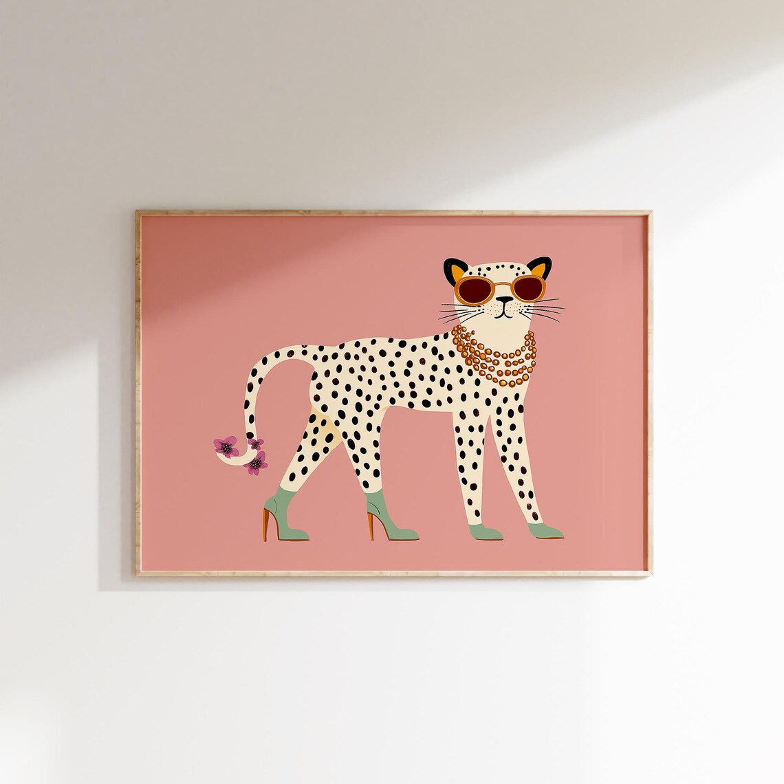 Glamorous Leopard Sunglasses Heels Pink Fashion Cat Maximalist Wall Poster