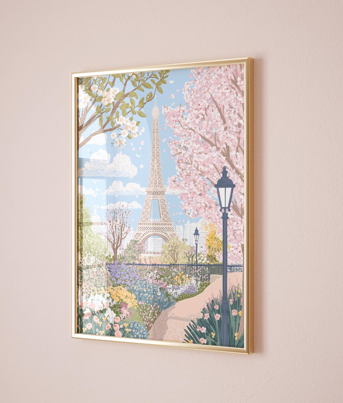 Paris Eiffel Tower Spring Cherry Blossom Garden Scene Poster - Image 3