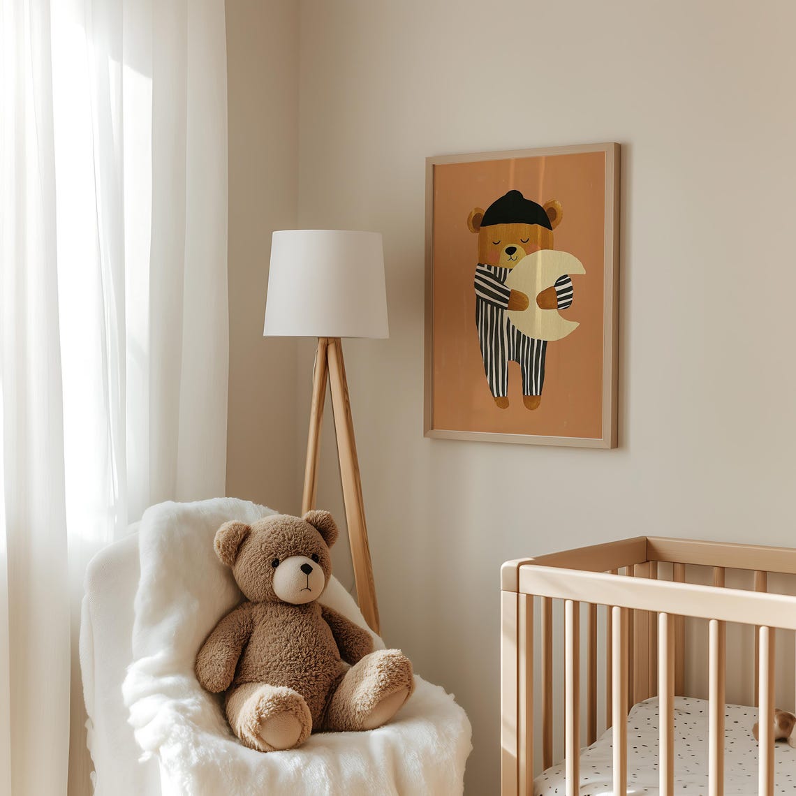 Sleepy Bear Moon Art Modern Nursery Print Kids Room Decor Bedtime Wall Art Pajama Bear - Image 5