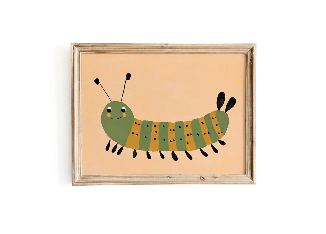 Smiling Caterpillar Cute Kids Insect Nursery Wall Art Playroom Print - Image 3