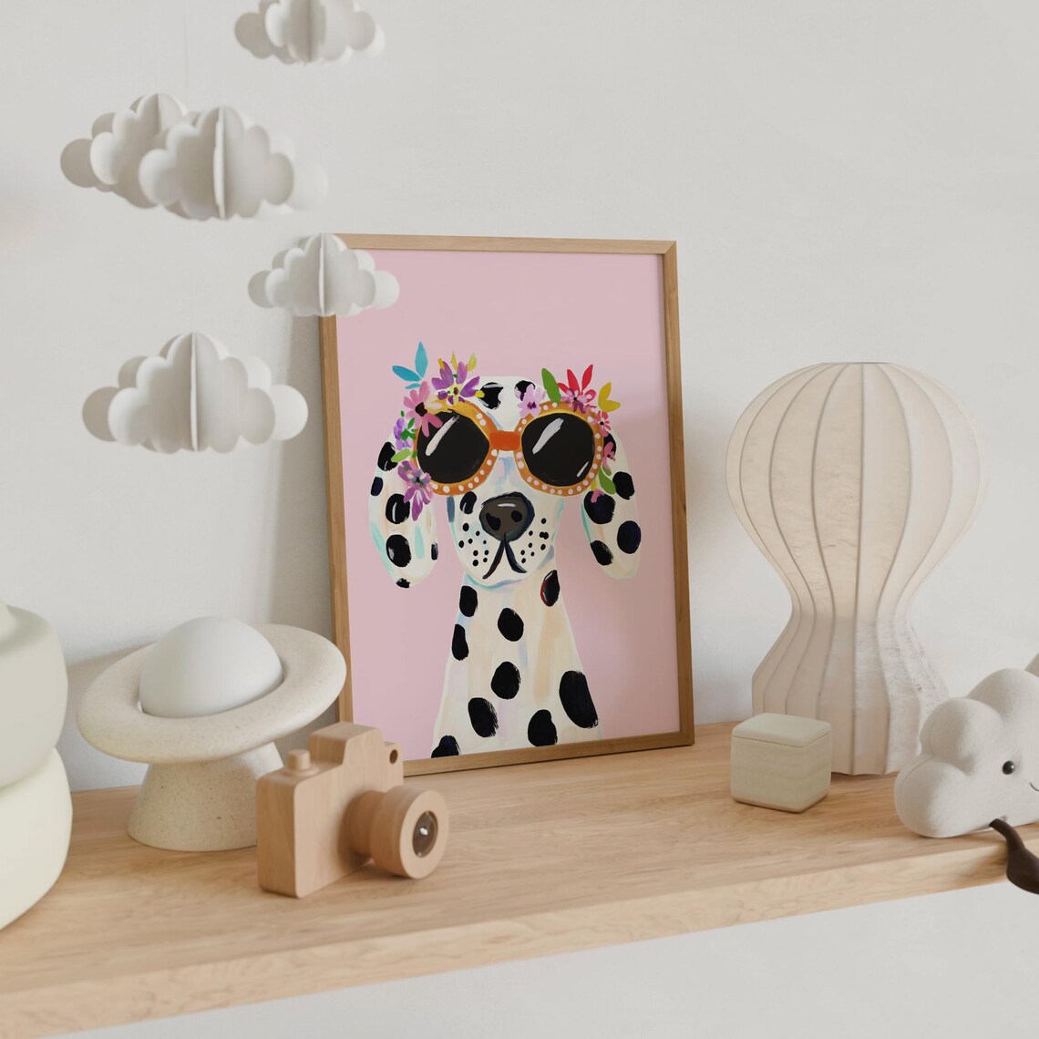 Floral Dalmatian With Sunglasses Flower Crown Nursery Art Print - Image 6