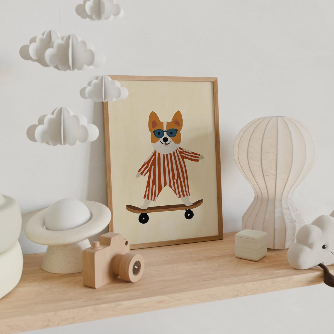 Corgi In Striped Pajamas Riding Skateboard Nursery Kids Animal Poster - Image 3