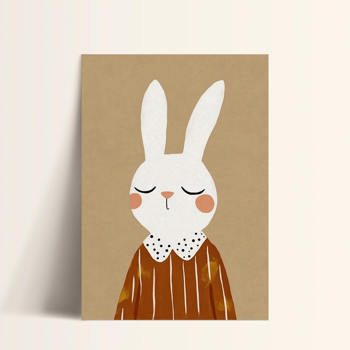 Sweet Bunny Portrait Kids Room Wall Art Modern Nursery Print Polka Dot Collar Art - Image 5