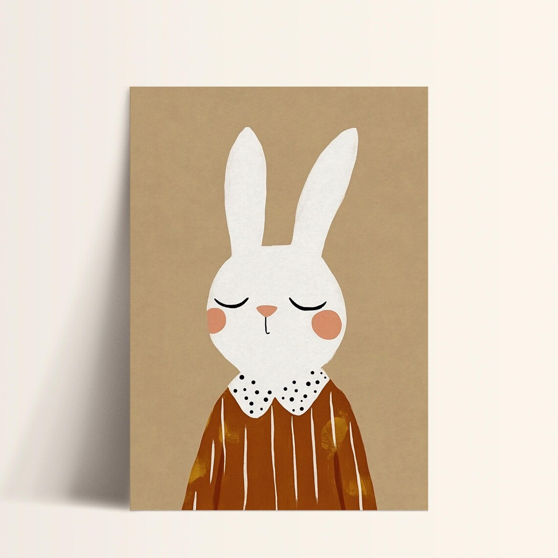 Sweet Bunny Striped Dress Dotted Collar Modern Nursery Art Poster - Image 5