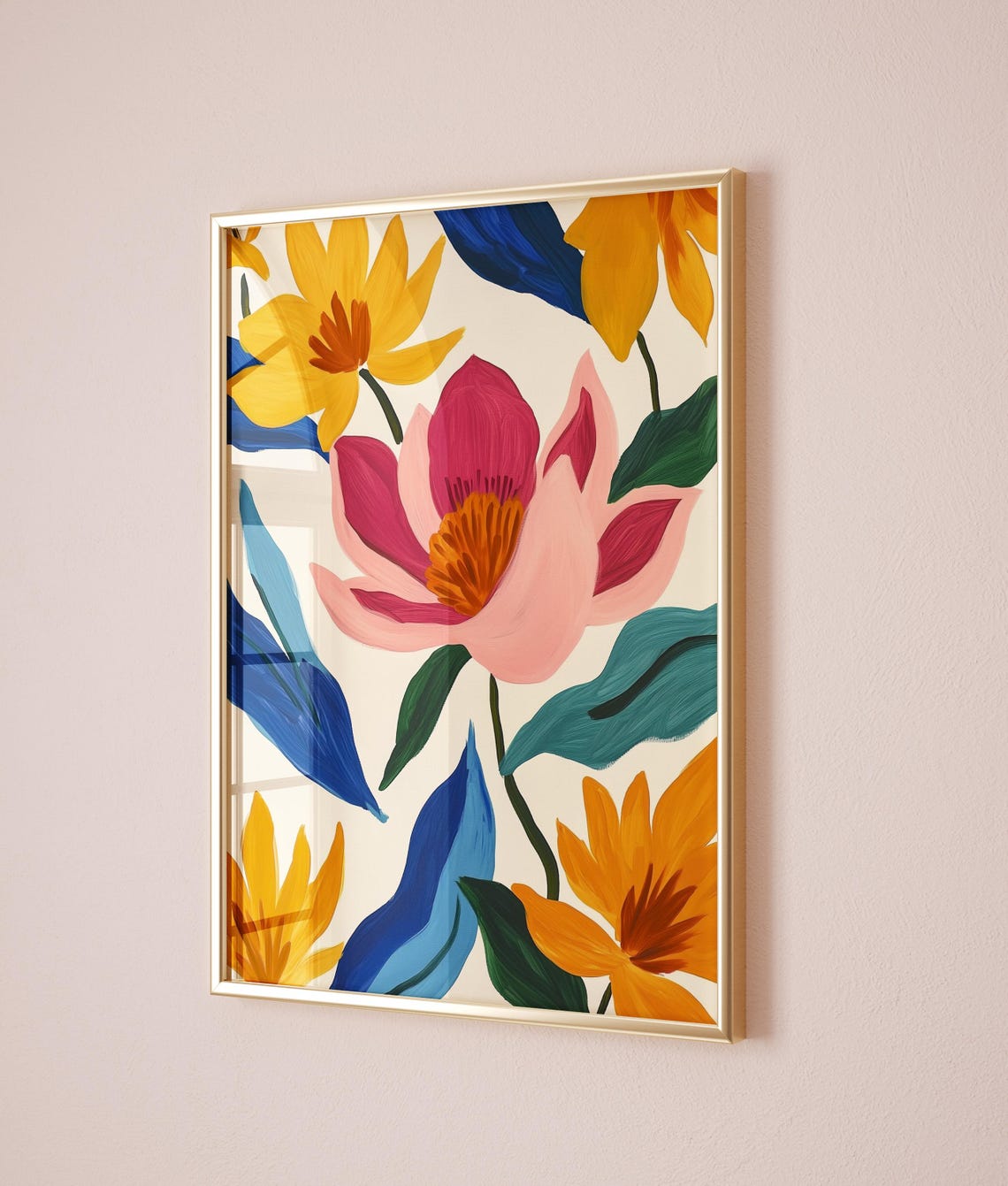 Modern Botanical Flower Print Pink Orange Blue Floral Wall Poster - Image 4