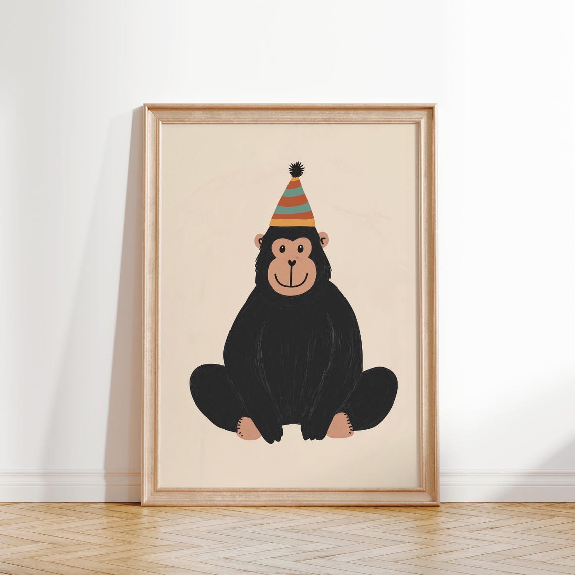 Gorilla Print With Party Hat Jungle Animal Art Boys Room Decor Cute Monkey Playroom Decor Toddler Roon - Image 2