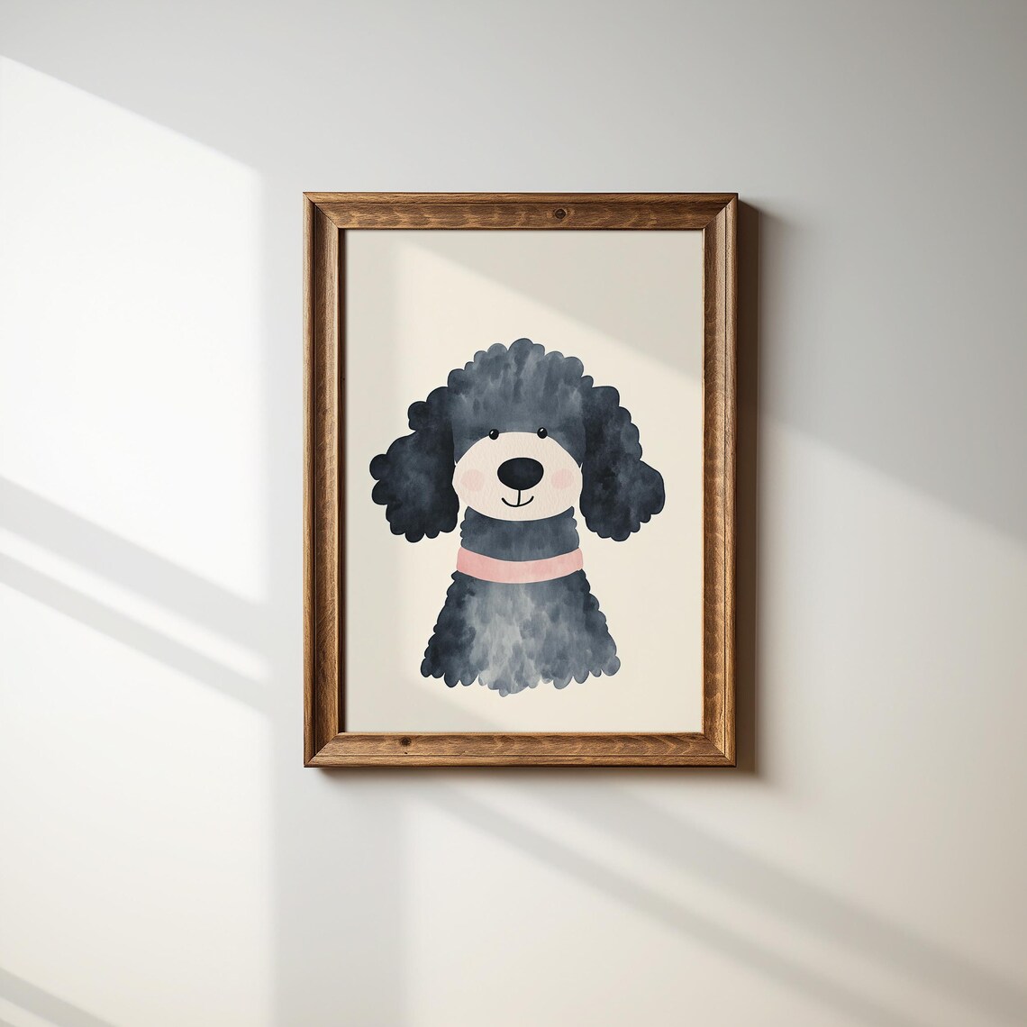 Black Poodle With Pink Collar Watercolor Dog Portrait Poster - Image 2