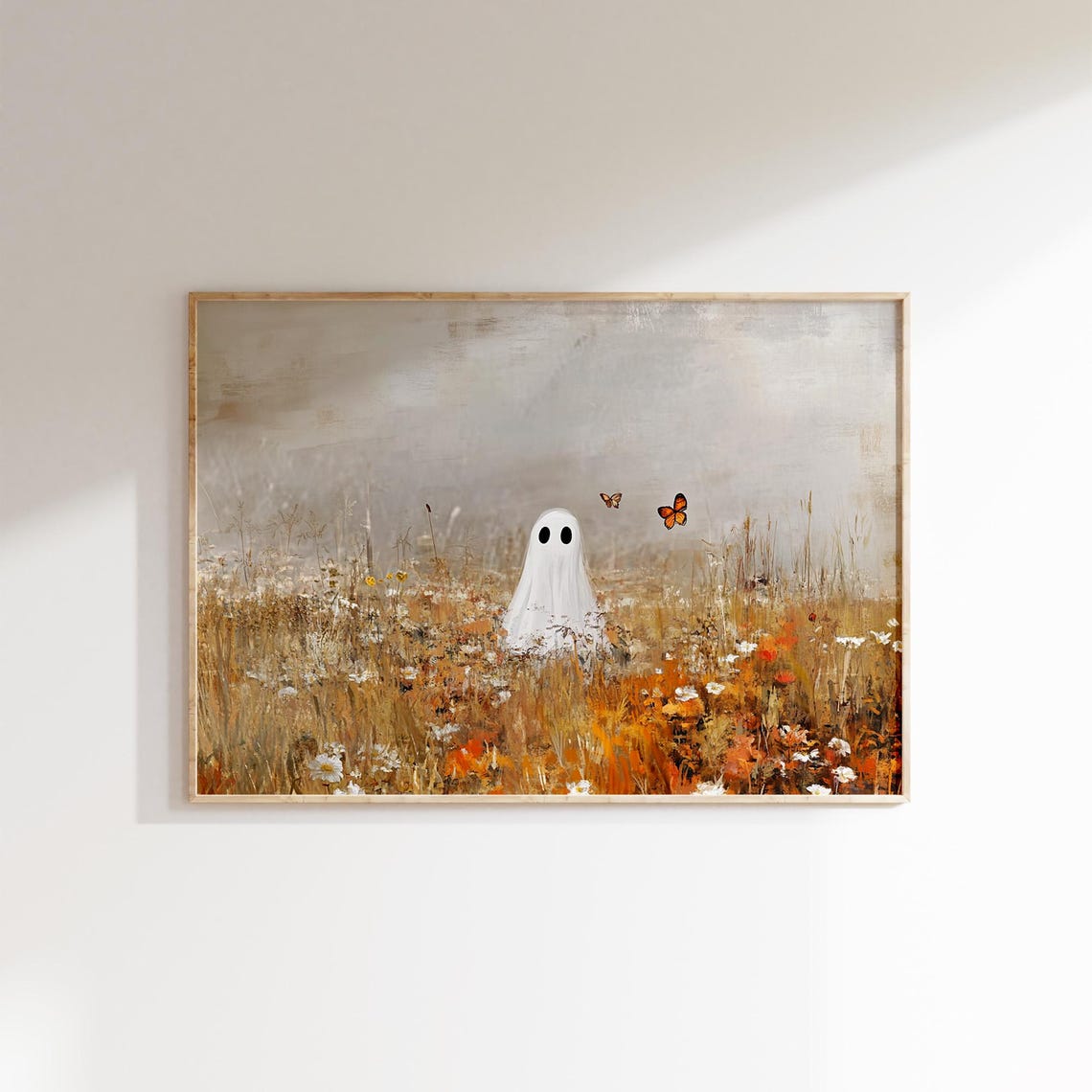 Cute Ghost Butterflies Field Vintage Halloween Spooky Poster Art
