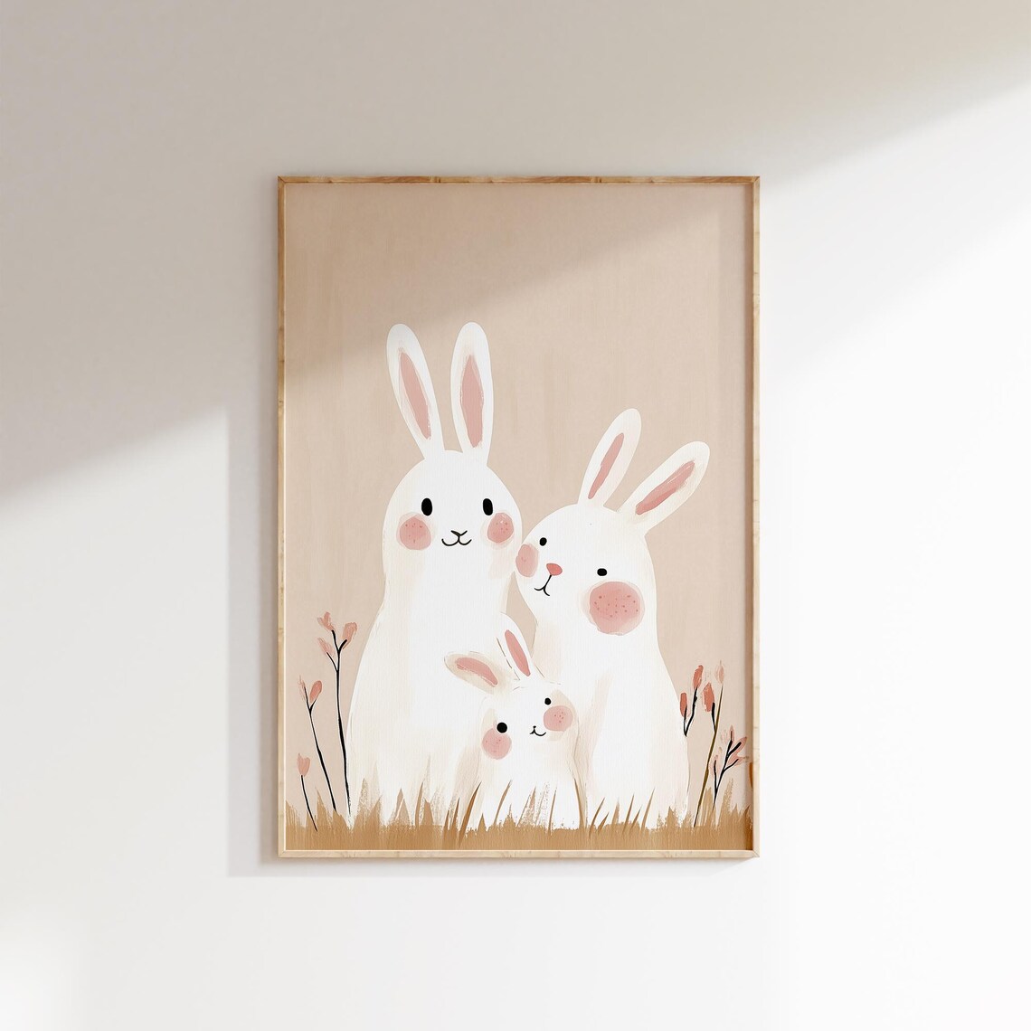 White Bunny Family Woodland Meadow Nursery Kids Room Wall Art - Image 2