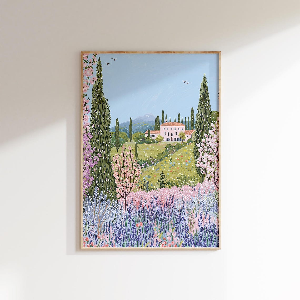 Tuscan Villa Cypress Trees Lavender Field Country Summer Poster - Image 2