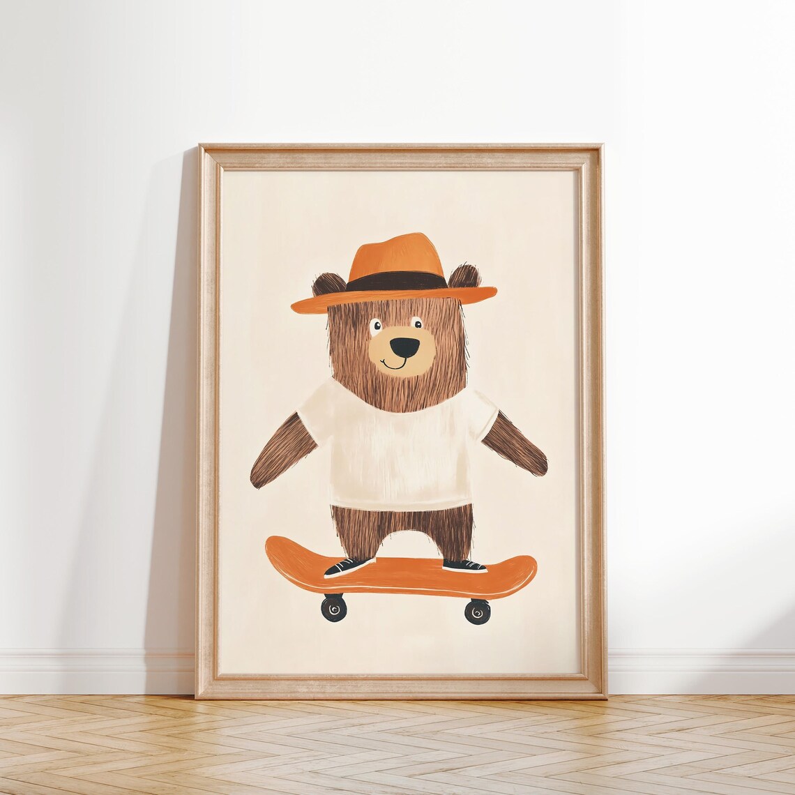 Cool Bear On Skateboard Wearing Orange Hat Cute Kids Room Decor Poster - Image 2