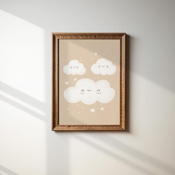 Adorable Cloud Nursery Wall Art Smiling Clouds Print Baby Room Decor Kids Wall Art New Baby Gift