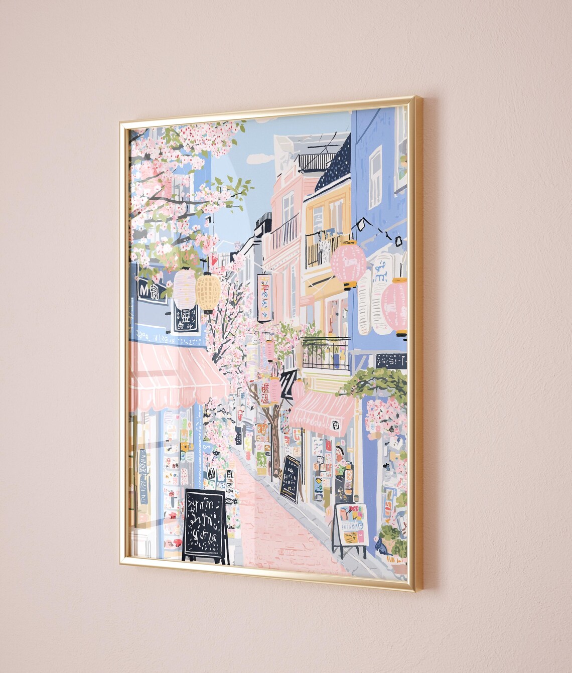 Tokyo Street Pink Lanterns Cherry Blossom Shops Japan Travel Poster - Image 3