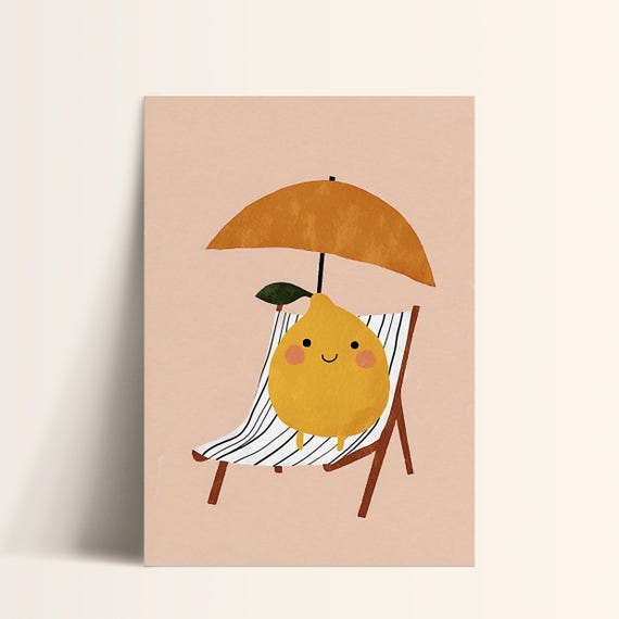 Happy Lemon Beach Day Kitchen Wall Art Summer Decor Print