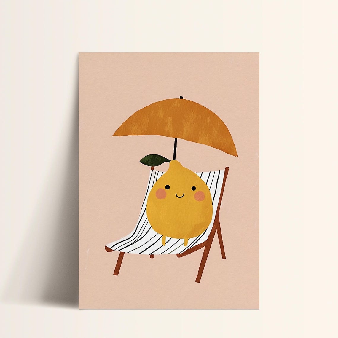 Happy Lemon Beach Chair Orange Parasol Cute Summer Kitchen Art Poster