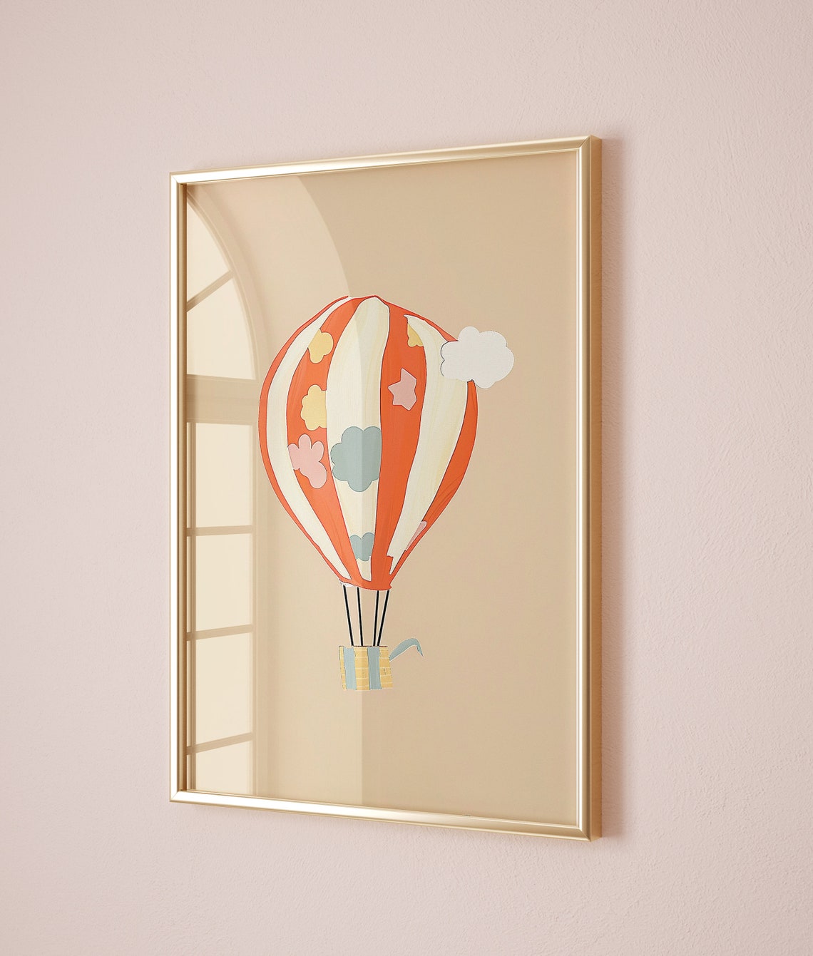 Whimsical Orange Hot Air Balloon Cute Clouds Kids Room Poster - Image 2