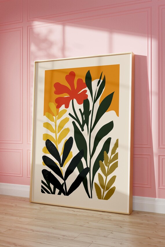 Vibrant Botanical Leaves Art Print Maximalist Tropical Wall Decor Eclectic Modern Nature Art Colorful Flower Home Decor