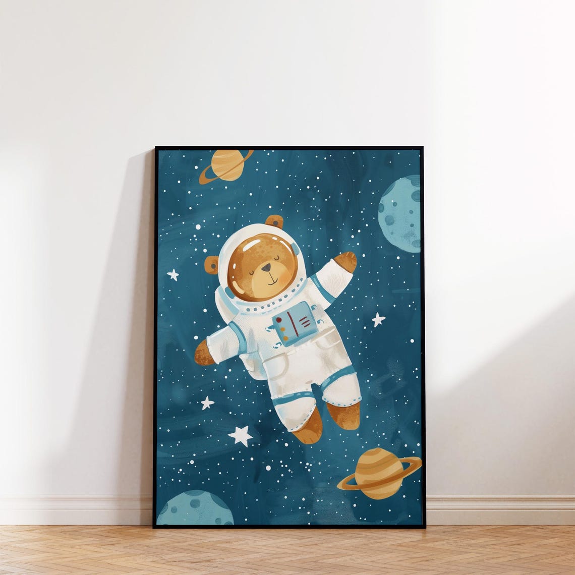 Cute Teddy Bear Astronaut Art Poster for Kids Room Space Decor - Image 2