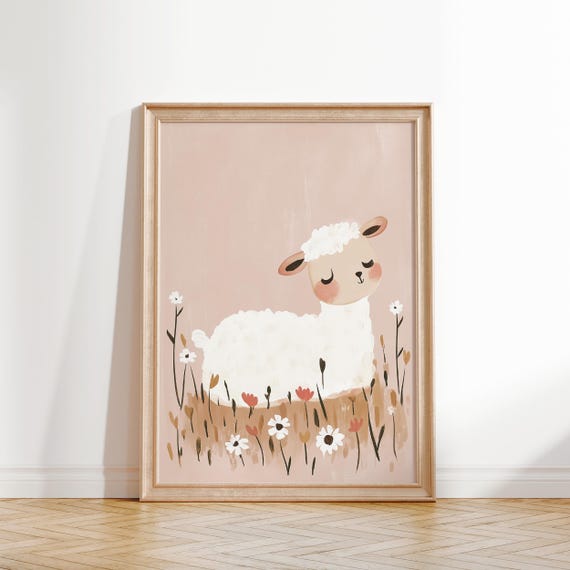 Lamb Wall Art Nursery Animal Print Woodland Theme Decor Kids Room Poster Lamb Art Baby Room Decor