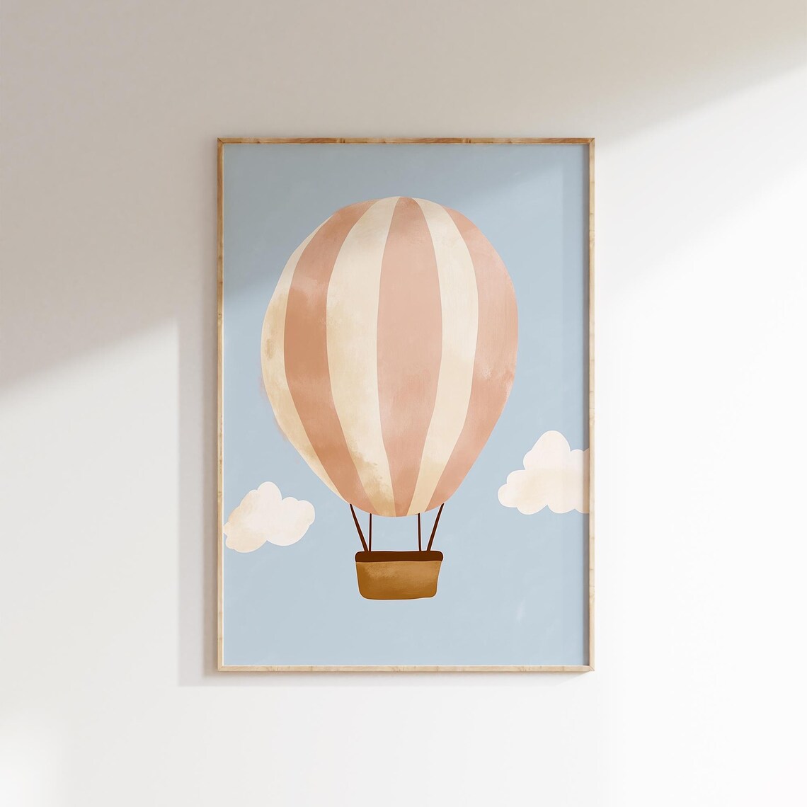 Pastel Watercolor Hot Air Balloon Blue Sky Kids Nursery Wall Art - Image 2