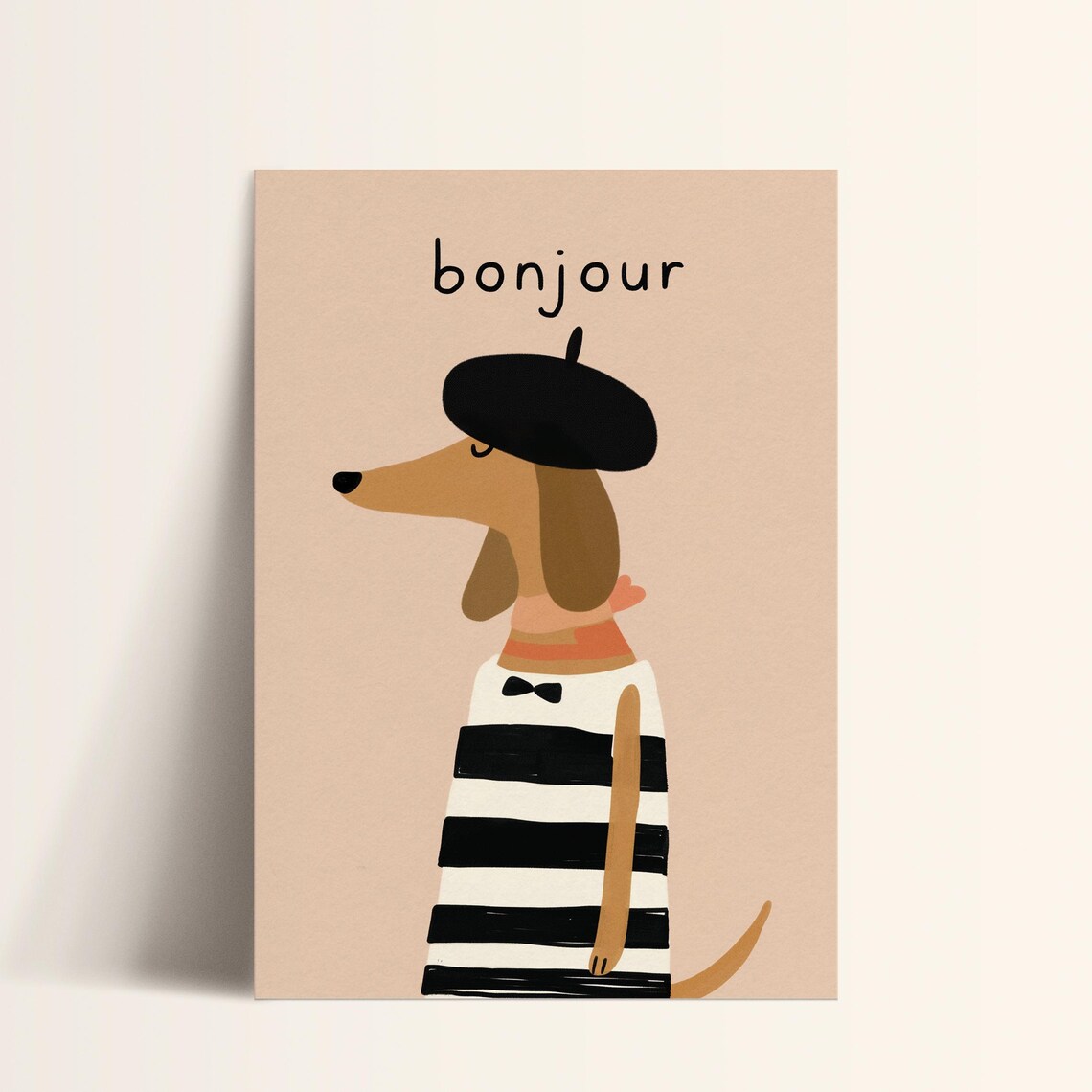 Bonjour Dachshund In Beret French Nursery Kids Room Art Print - Image 4
