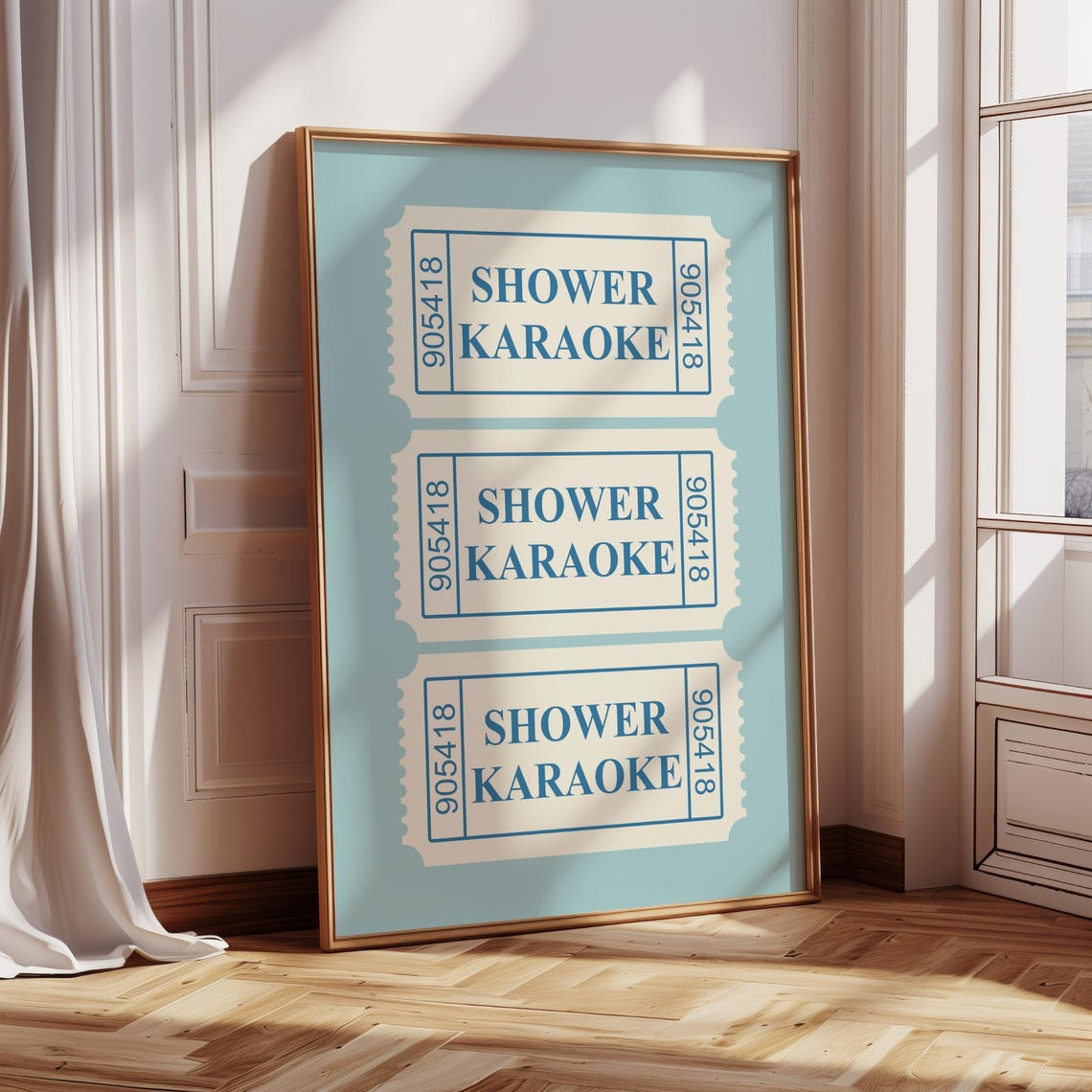 Shower Karaoke Vintage Blue Admit One Ticket Trendy Bathroom Poster - Image 3