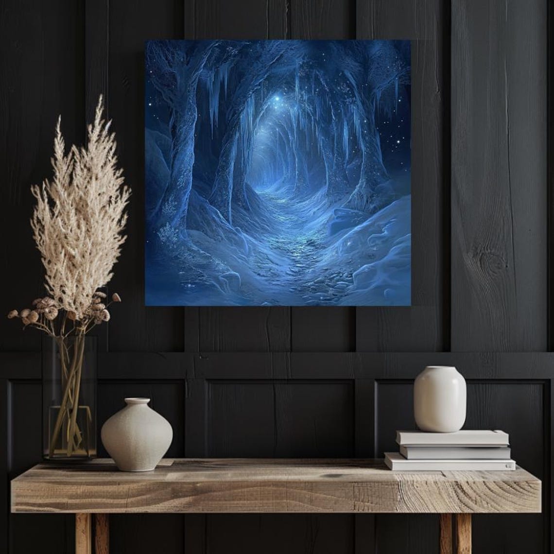 Glowing Frozen Blue Ice Tunnel Through Magical Winter Forest Poster - Image 3