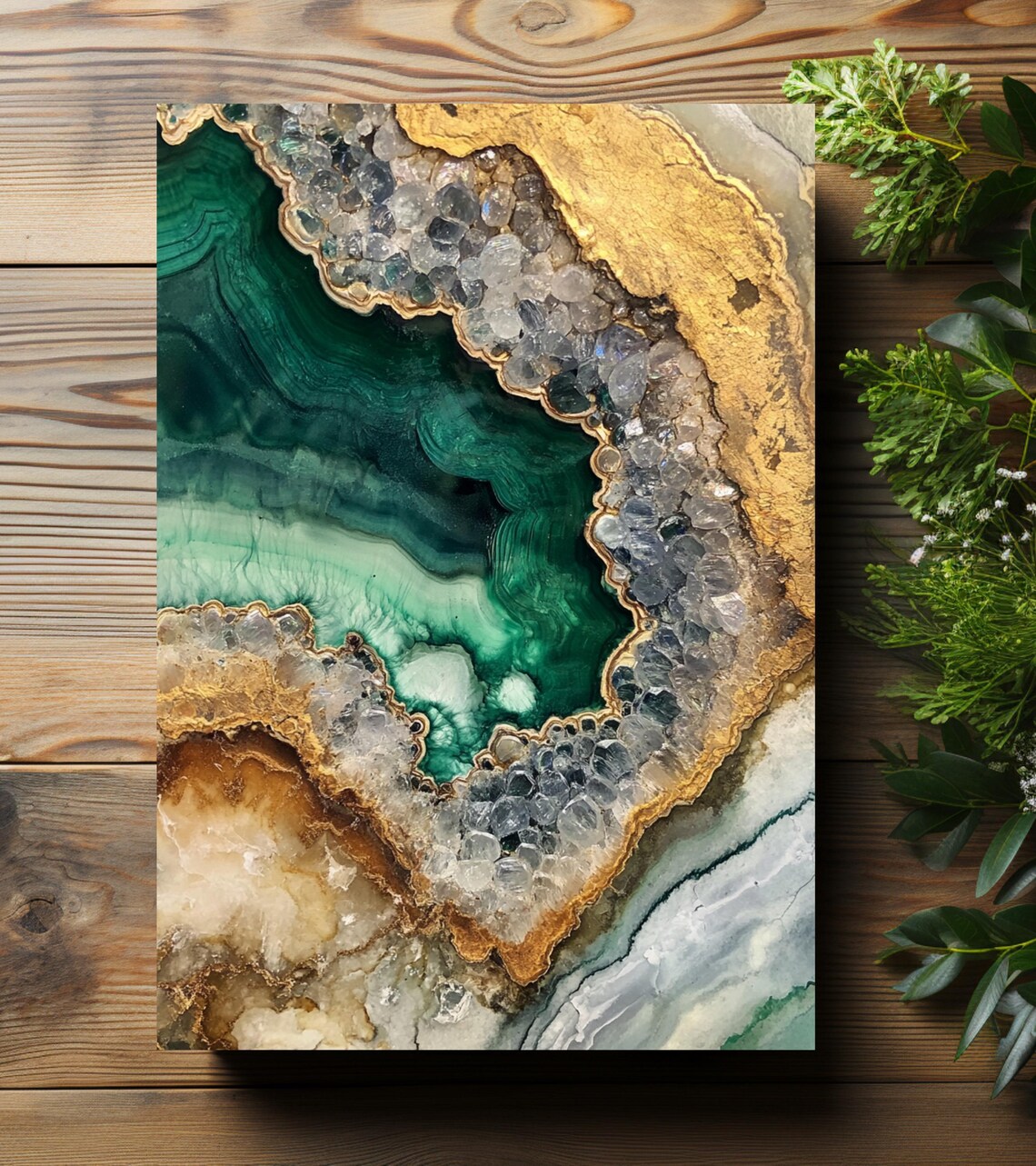 Green and Gold Geode Agate Slice Crystal Hardcover Journal Art Print - Image 3
