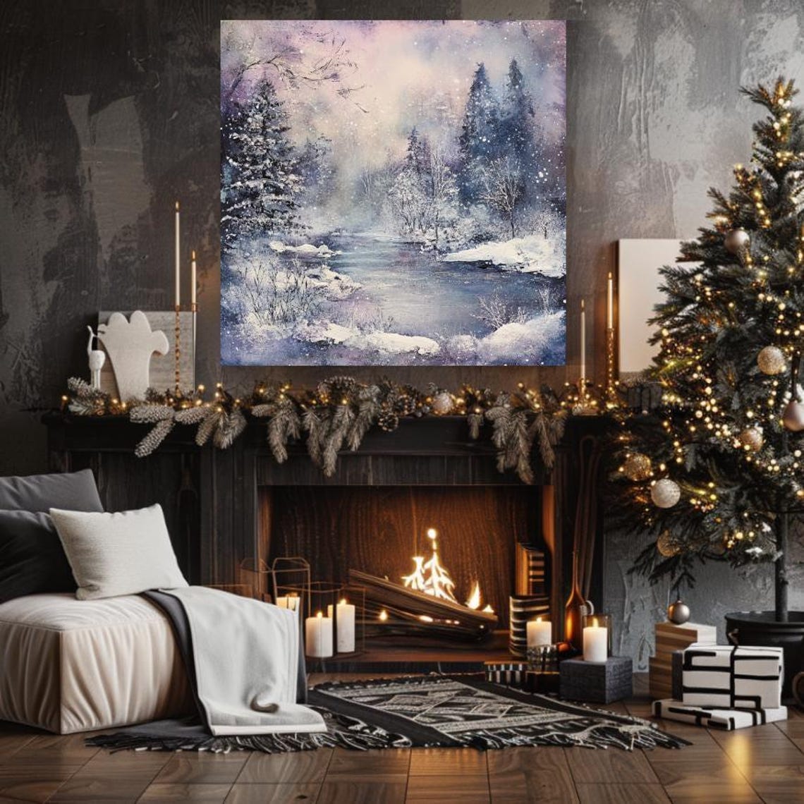 Serene Snowy Winter Forest with Frozen River Pastel Morning Poster - Image 2