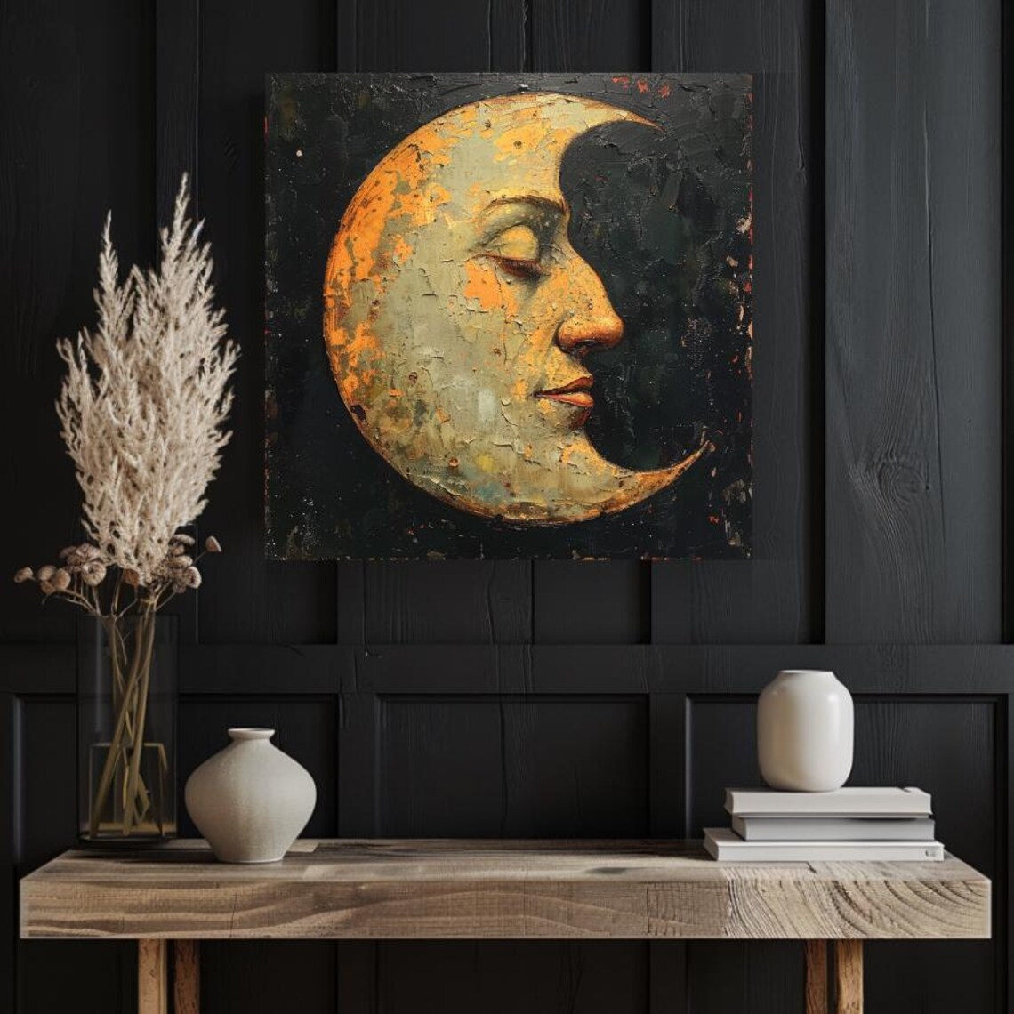 Vintage Crescent Moon Face Art Print, Mystical Moon - Image 2