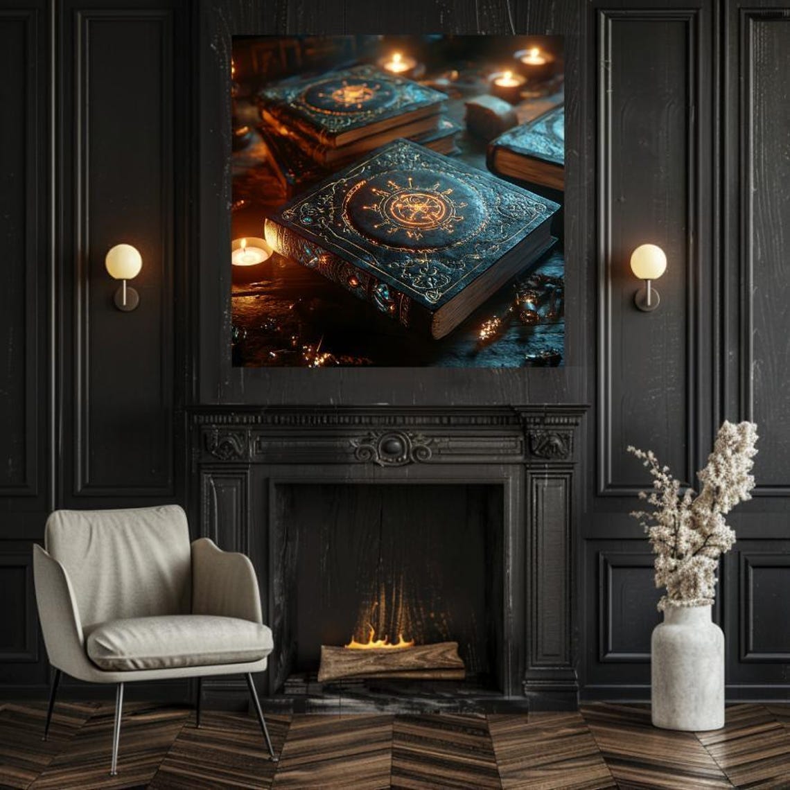 Ancient Spell Books With Glowing Runes By Candlelight Dark Poster - Image 2