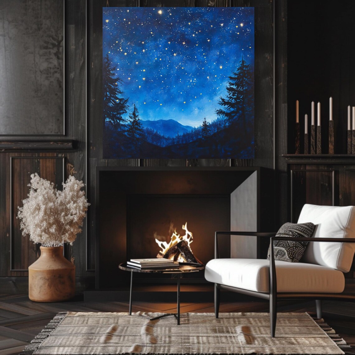Cosmic Night Sky Art Serene Mountain Landscape Print Celestial Forest Decor Dreamy Nature Art Unique Gift Idea - Image 3