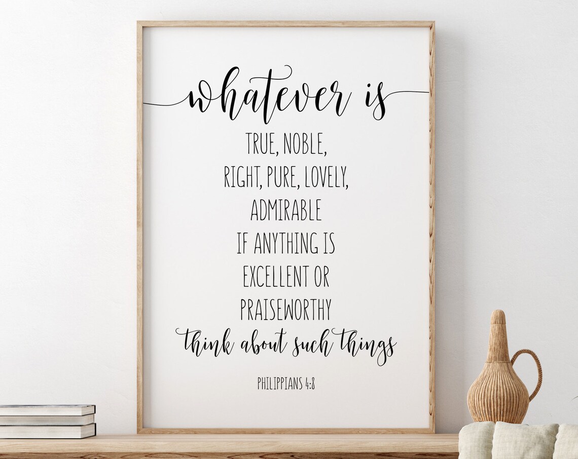 Whatever Is True Philippians 4:8 Elegant Calligraphy Scripture Poster