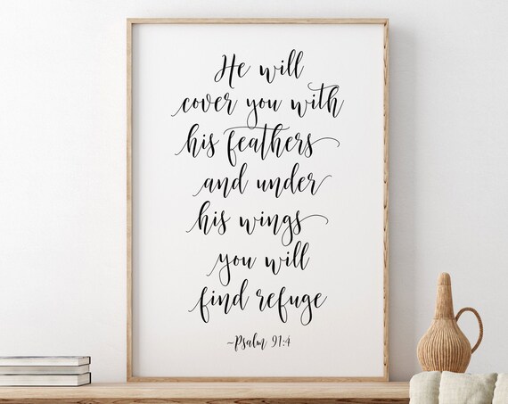 He Will Cover You With His Feathers Psalm 91:4 Scripture Poster