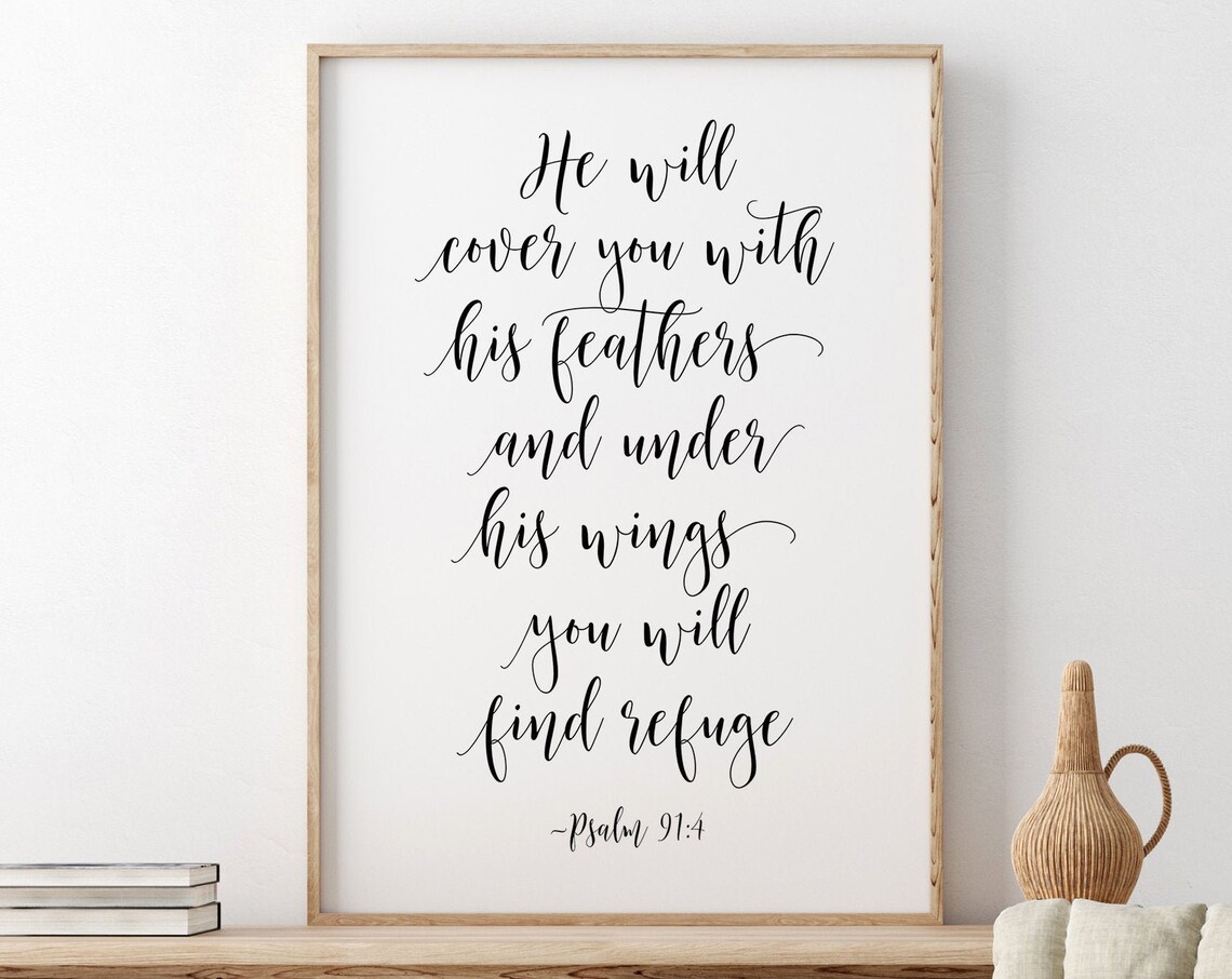 He Will Cover You With His Feathers Psalm 91:4 Scripture Poster