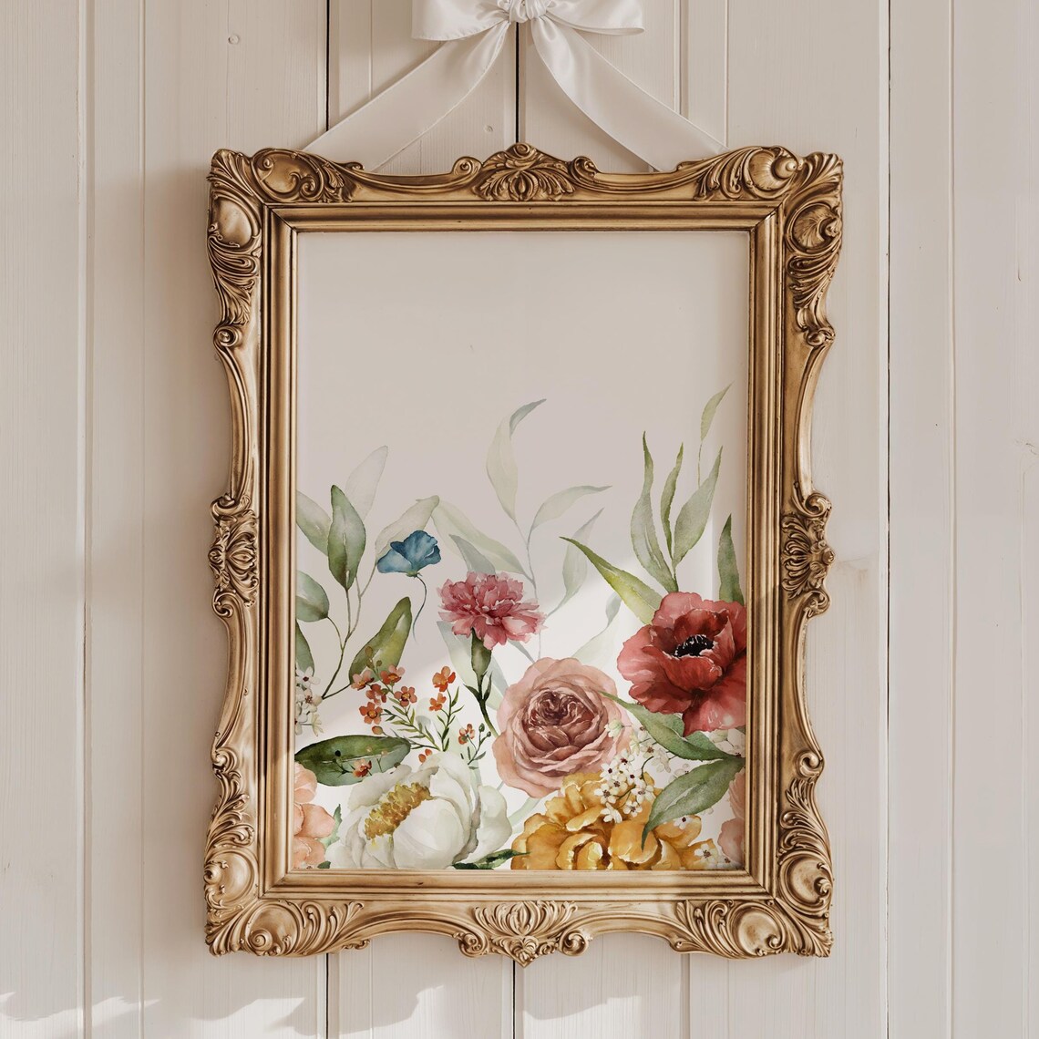 Blush Watercolor Wildflower Bouquet Floral Meadow Garden Wall Art