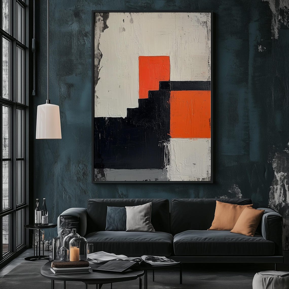 Modern Abstract Geometric Wall Art Red Minimalist Large Decor Contemporary Neutral Beige Vibrant Brush Strokes Painting For Living Room - Image 3