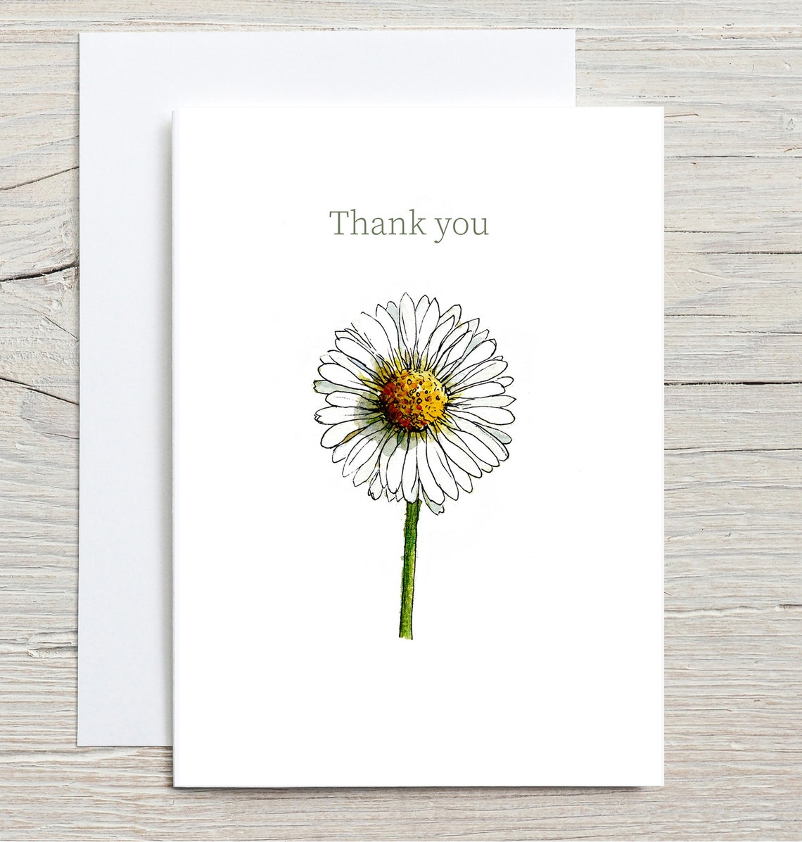 Thank You Watercolour Daisy Card Print with Delicate White Flower