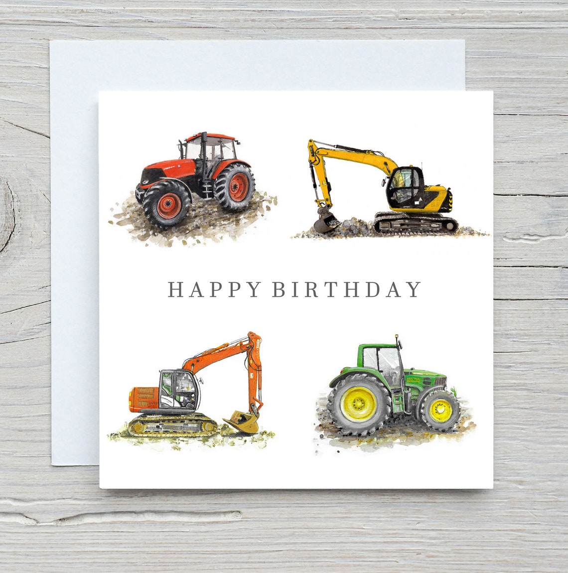 Tractors and Diggers Happy Birthday Card Print for Little Builders