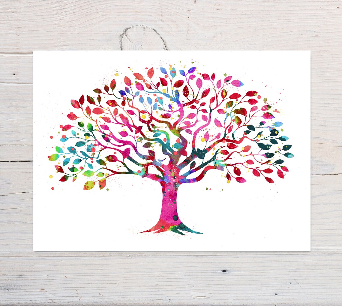 Colourful Tree Watercolour Art Print, Housewarming Gift