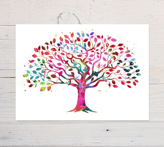 Colourful Tree Watercolour Art Print, Housewarming Gift