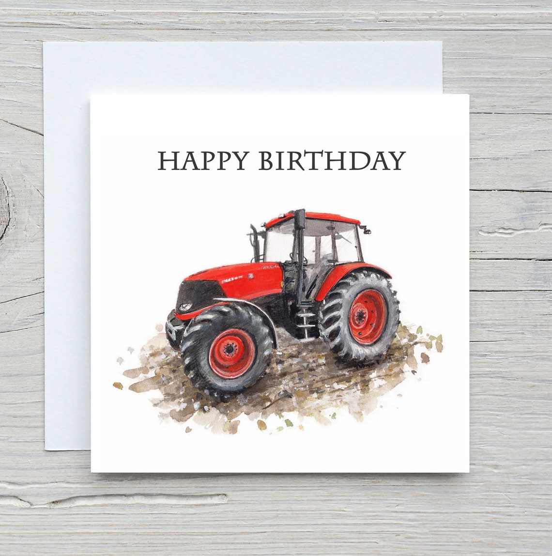 Happy Birthday Red Tractor Farm Machine Watercolour Art Print