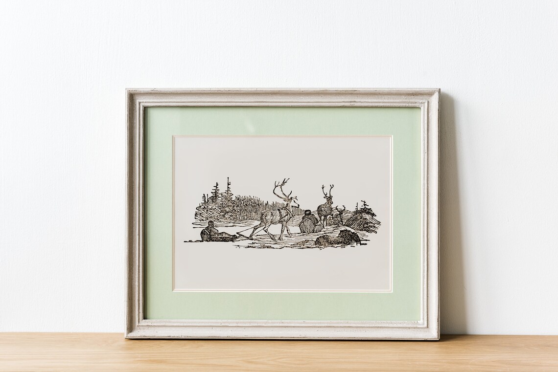 Reindeer Sketch Painting Christmas Vintage Art Print - Image 3